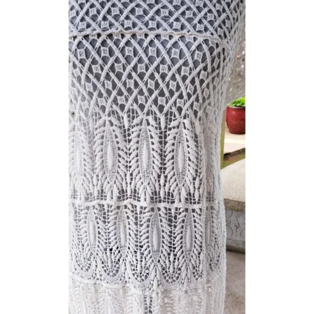 Sold Solitaire Ivory Lace Swim Beach Cover-up M - Picture 5 of 5